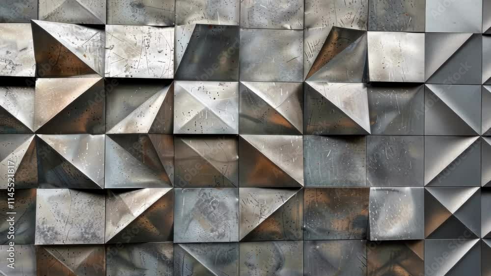 Poster a series of metal panels each with a different geometric out creating a visually stunning play on sy