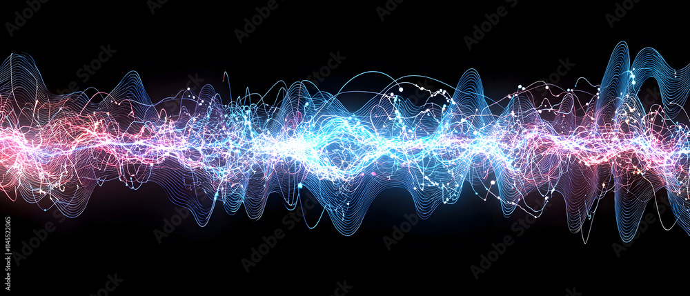 Poster dynamic wave patterns in abstract art digital realm visual representation dark background artistic v