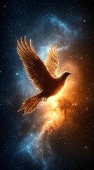 Celestial Bird Flying Through Cosmic Nebula in Vibrant Colors