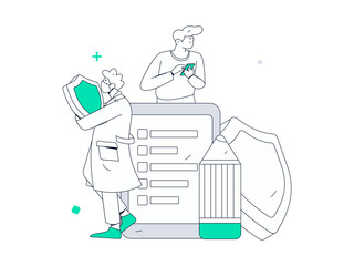 Doctor examines patient flat vector concept operation hand drawn illustration
