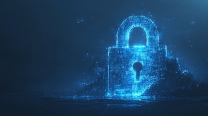 Glowing digital padlock hologram in a futuristic environment abstract technology concept