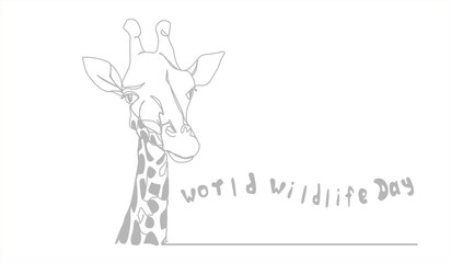Continuous one line giraffe single line art design and world wildlife Day concept hand drawn minimalist style vector illustration