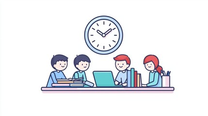 Collaborative student project in classroom environment illustration