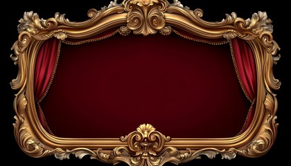 Ornate Gold Frame with Red Velvet Curtains