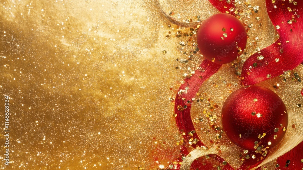 Poster a creative abstract background with swirling metallic tones of gold and festive red