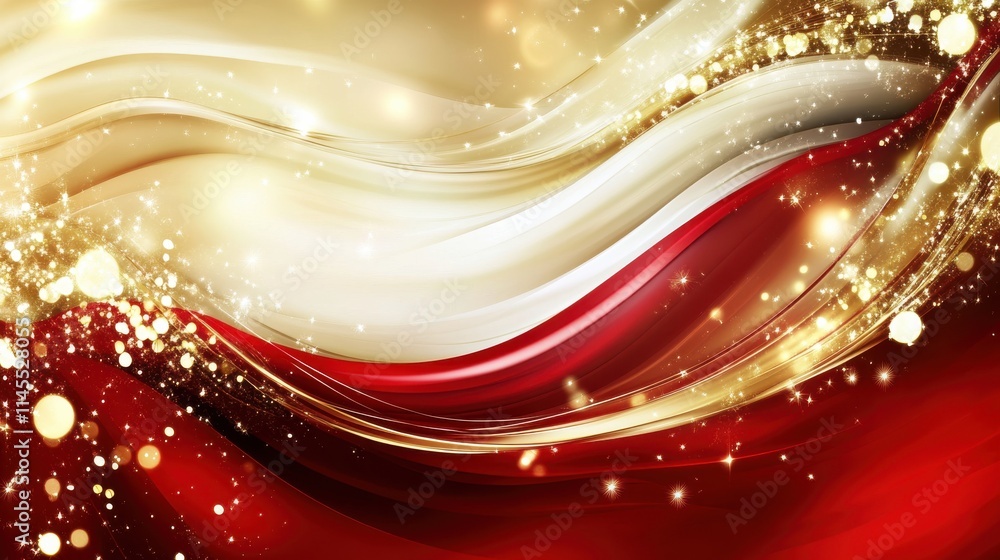 Poster a creative abstract background with swirling metallic tones of gold and festive red