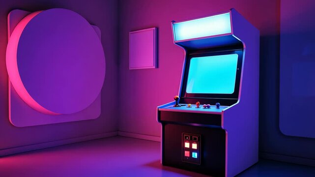 Retro arcade machine in neon-lit room showcasing classic gaming culture