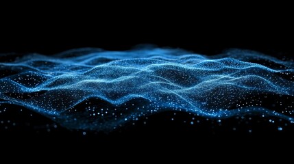 Blue technology background with lines, dots, and shaped wave