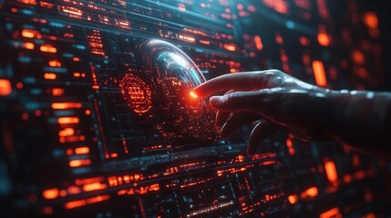Obraz premium Futuristic interface interaction with glowing elements.