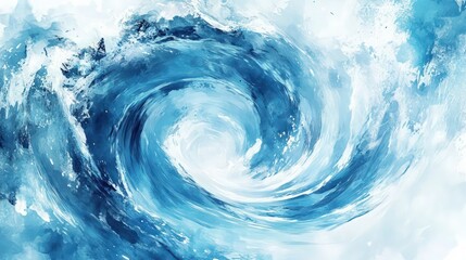 Beautiful watercolor swirl representing ocean waves, capturing movement and tranquility in shades of blue and white.