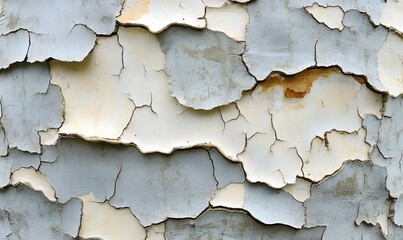 Obraz premium Close-up of cracked, peeling tree bark in grey and beige tones.