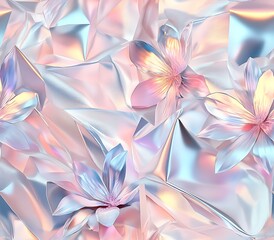 Modern floral 3D geometric seamless, Geometric Floral 3D Artwork with Soft Color Palette