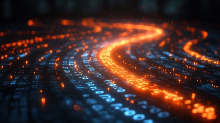 Abstract digital landscape with glowing data streams.