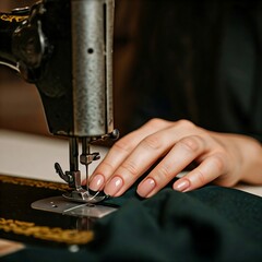 fashion designer using a sewing machine,  fashion designer, sewing machine, sewing, tailoring, dressmaking, garment making, fashion design, studio, atelier, fabric, thread, needle, creative process, f