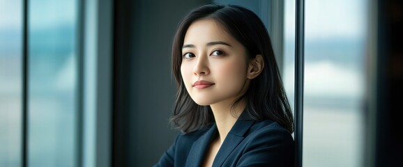 Confident Young Asian Businesswoman by Window