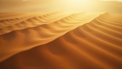 Golden Sunset Over Desert Sand Dunes with Dramatic Wind Patterns


