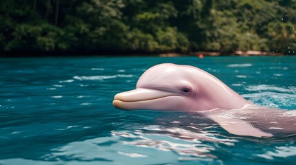 Naklejka premium Pink Dolphin Swimming in Tropical Waters