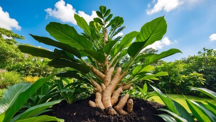 Ginger's Growth: Fresh Roots Unfolding in a Rich, Green Garden