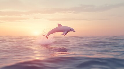 Dolphin Leaps Over Ocean Waves At Sunset