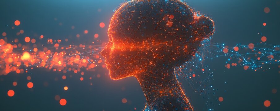 Engineer analyzing machine learning algorithms with a hightech digital interface, cloud computing, and data flow visuals