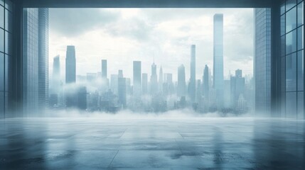 Misty Metropolis: A Cityscape Viewed Through Modern Architecture