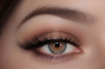 Obraz premium Eye makeup with eyeshadow and arrow. Beautiful macro shot of female eye make-up. Blue eye. Creative fashion make-up. Perfect shape make-up and long lashes. Cosmetics.