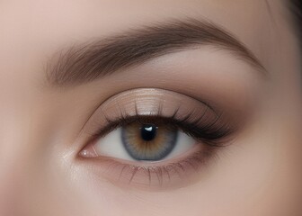 Fototapeta premium Eye makeup with eyeshadow and arrow. Beautiful macro shot of female eye make-up. Blue eye. Creative fashion make-up. Perfect shape make-up and long lashes. Cosmetics.