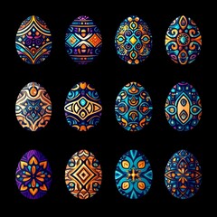 Twelve Ornate Easter Eggs with Vibrant Mandala Designs