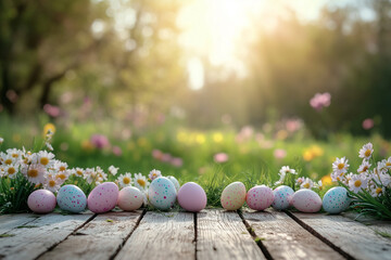 Obraz premium Vibrant Easter Scene with Pastel Decorations and Natural Light