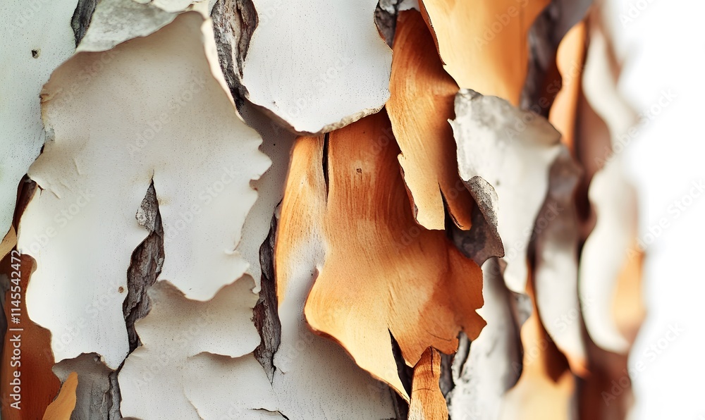 Poster Close-up of peeling tree bark, showing texture and color variations.