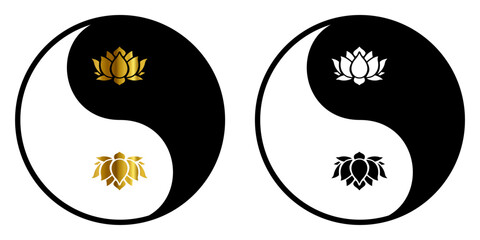 Yin Yang Symbol with a Lotus Flowe, spiritually or ballance symbol, for spa zen or yoga and therapy meditation illustration vector