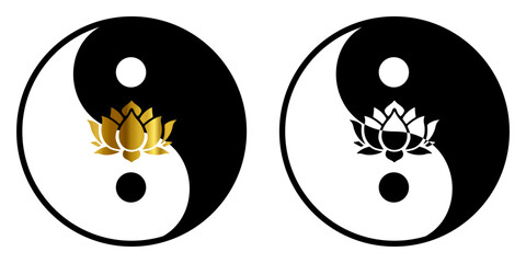 Yin Yang Symbol with a Lotus Flowe, spiritually or ballance symbol, for spa zen or yoga and therapy meditation illustration vector