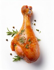 Roasted chicken leg quarter, seasoned with herbs and peppercorns.