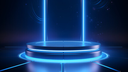 digital blue light circular podium e-commerce graphics poster background