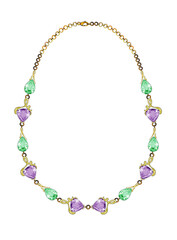 Jewelry design modern art necklace set with amethyst and green sapphire hand drawing.	
