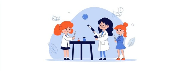 Girls Science Lab Experiment Illustration