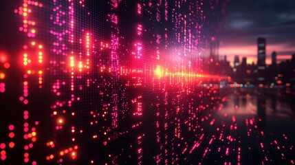 Obraz premium Abstract digital landscape with vibrant light patterns.