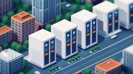 Isometric of Smart Lockers in Urban Landscape