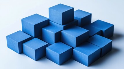 Obraz premium Abstract Blue Cubes Composition: A Study in Geometric Harmony and Shadow Play