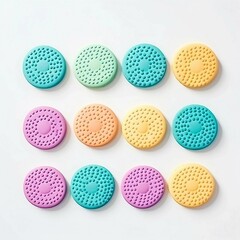 Pastel Cookies, Isolated on white background, flat lay