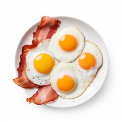 Eggs and Bacon, Isolated on white background, flat lay