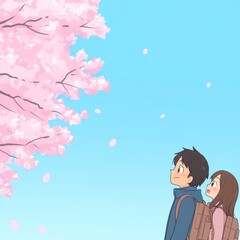 Young Couple Admiring Cherry Blossoms in Springtime