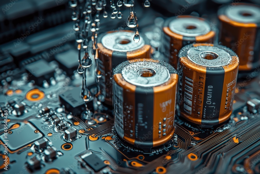 Aufkleber circuit board components attract water droplets during a scientific experiment in a controlled lab e
