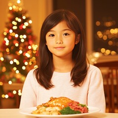 Young Girl Enjoying Festive Christmas Dinner