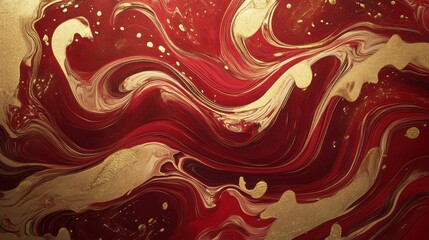 Abstract Red and Gold Swirling Paint Design