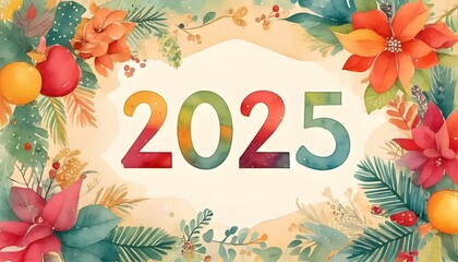 Happy New Year 2025 Celebration Greeting Card Design with Watercolor style