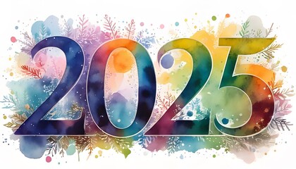 Happy New Year 2025 Celebration Greeting Card Design with Watercolor style