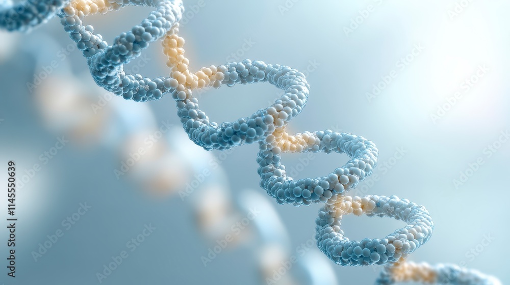Poster a detailed representation of a dna double helix, showcasing its intricate structure with blue and ye
