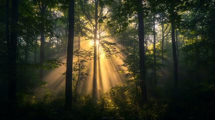 Obraz premium Sunbeams Dancing Through the Forest 
