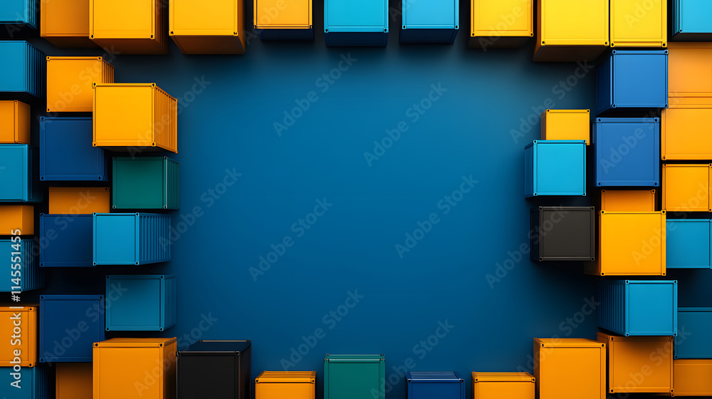 Aufkleber a vibrant arrangement of colorful blocks frames a blue center, creating a modern and playful design